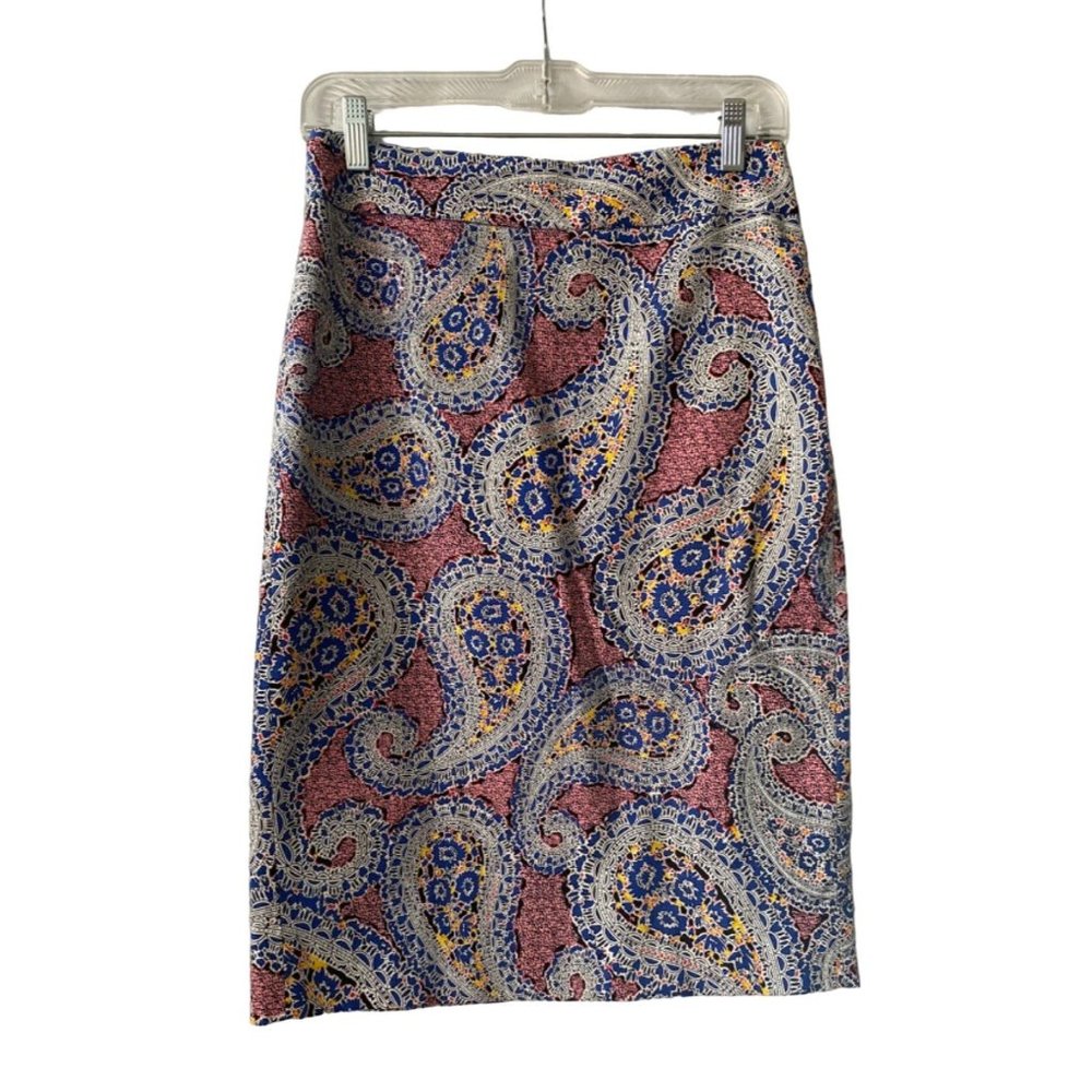 J Crew No 2 Pencil Skirt Blue Pink Paisley Size 2